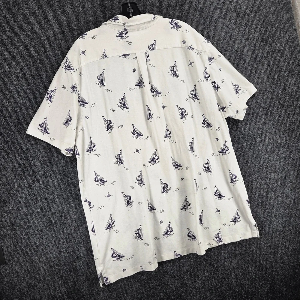 Ralph Lauren Knit Oxford Mens XLT Sailboat Print White Cotton Polo‎ Preppy Yacht